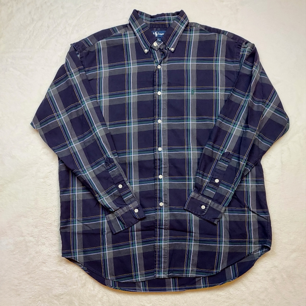 Ralph Lauren Blake 100% Cotton Button Down Long Sleeve Plaid Dress Shirt Size L